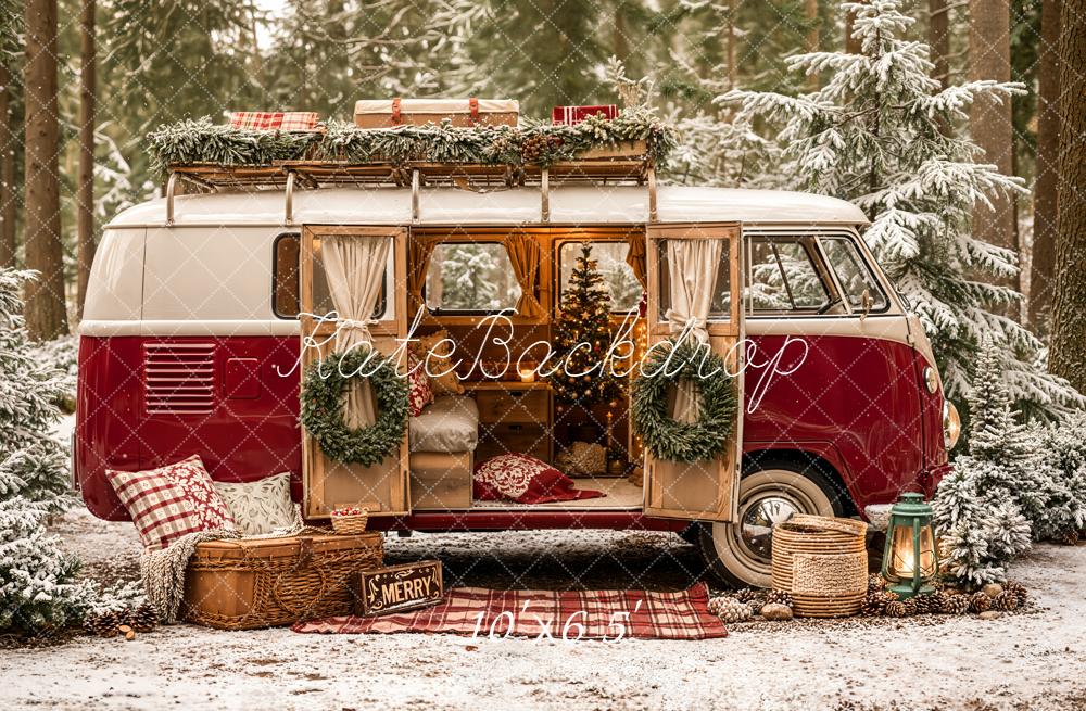 Kate Weihnachten Wohnmobil Wald Vintage Hintergrund Entworfen von Emetselch