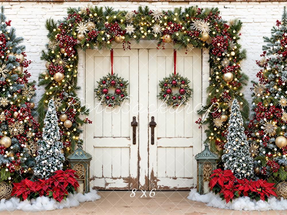 Kate Weihnachten Tür Kranz Weihnachtsbaum Fleece Hintergrund Entworfen von Emetselch - Kate Backdrop.de