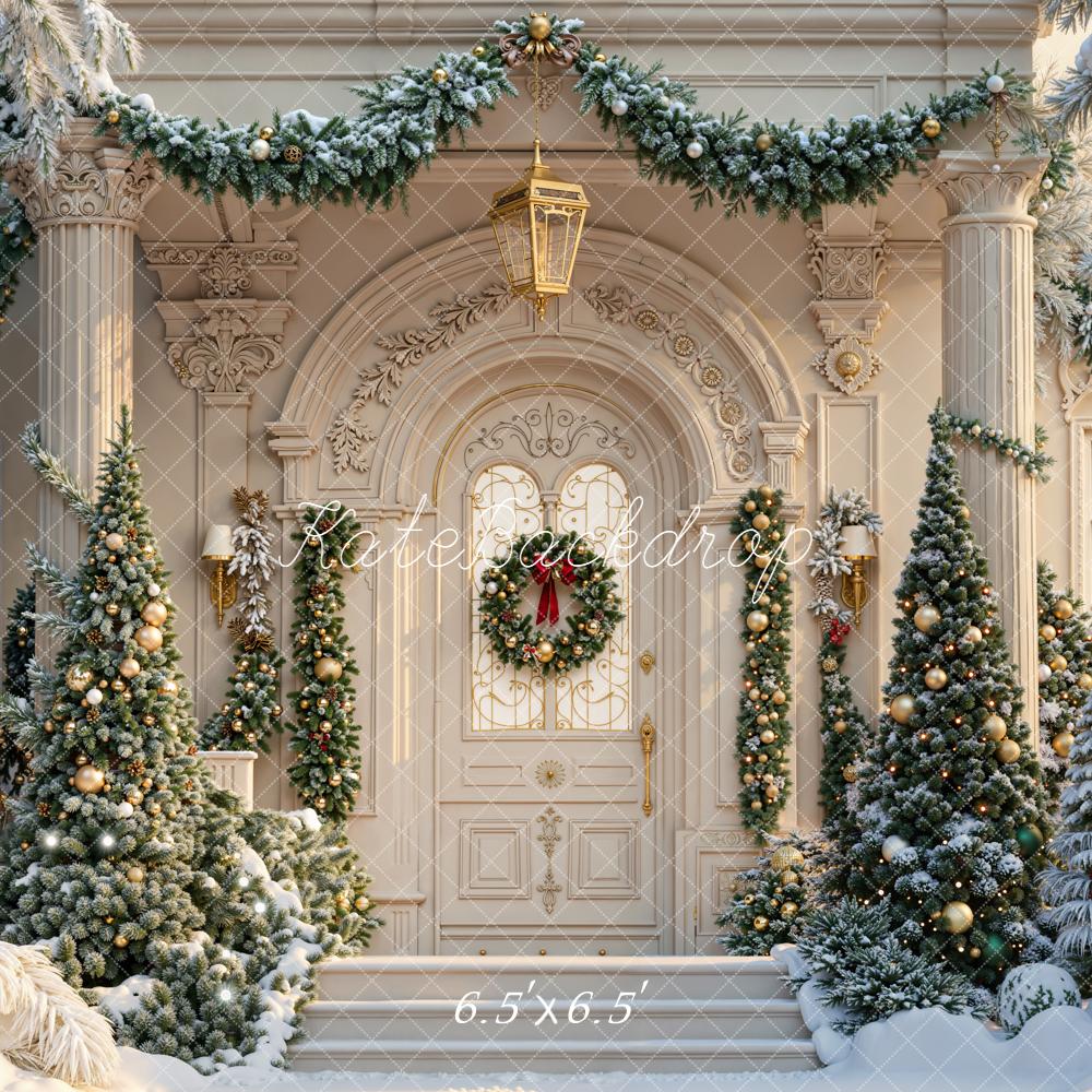 Kate Weihnachten Veranda Tannenbaum Schnee Hintergrund Entworfen von Emetselch - Kate Backdrop.de