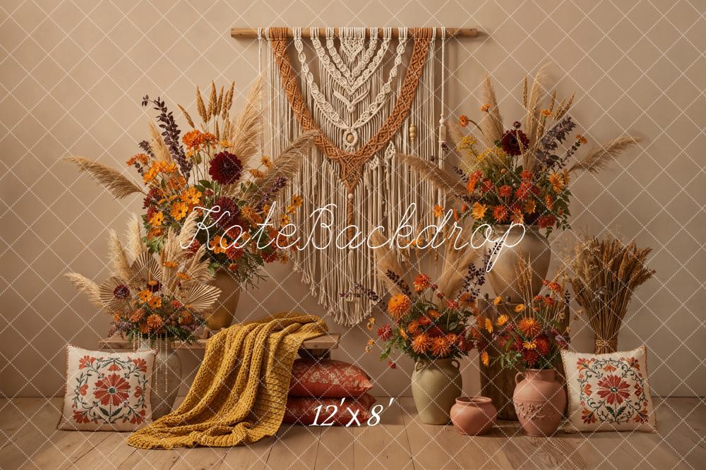 Kate Boho Herbst Blumen Makramee Hintergrund Entworfen von Emetselch