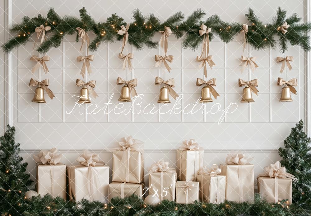 Kate Weihnachten Geschenke Glocken Gold Hintergrund Entworfen von Patty Roberts - Kate Backdrop.de