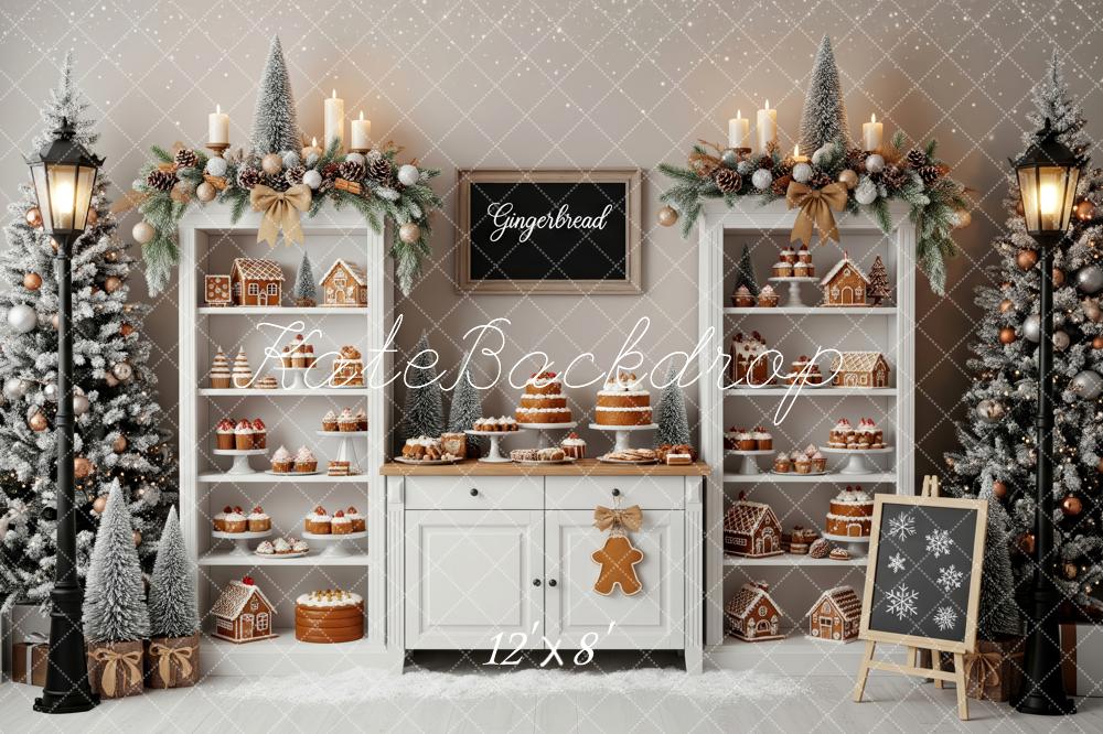 Kate Weihnachten Lebkuchenhaus Gebäck Weiß Hintergrund Entworfen von Patty Roberts