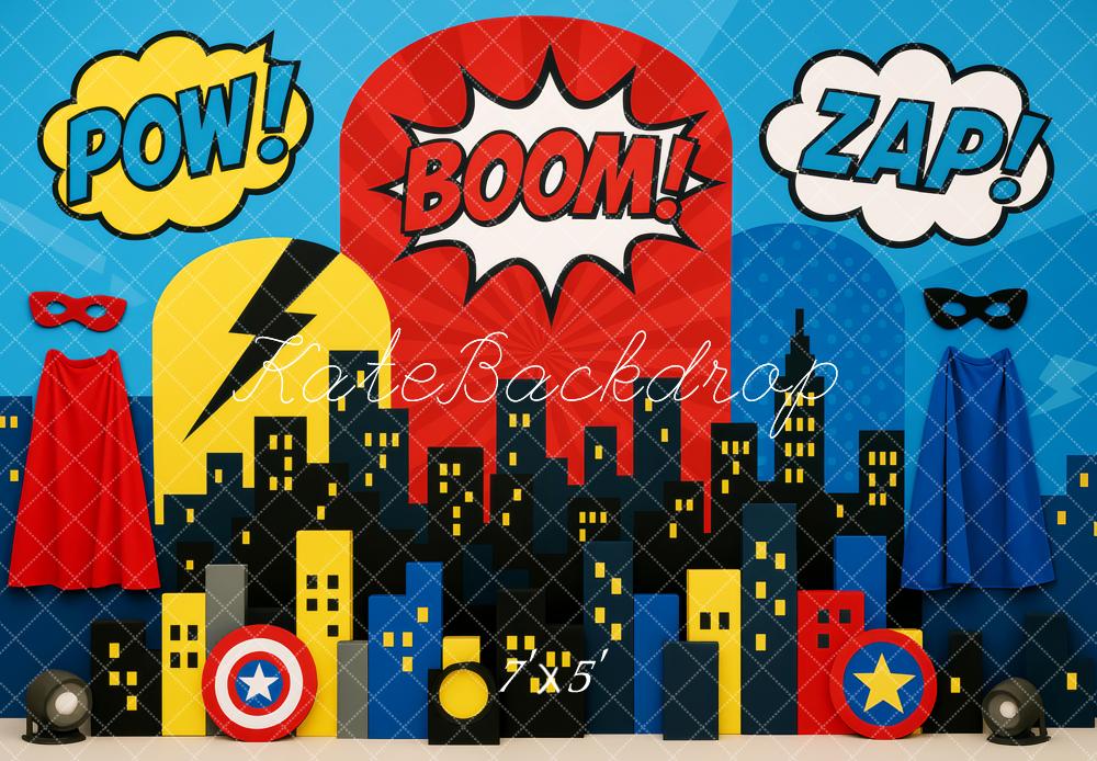 Kate Superheld Comic Stadt Skyline Bunt Hintergrund Entworfen von Patty Roberts - Kate Backdrop.de