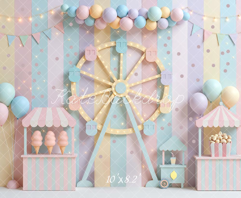 Kate Zirkus Riesenrad Luftballons Pastell Hintergrund Entworfen von Mini MakeBelieve - Kate Backdrop.de