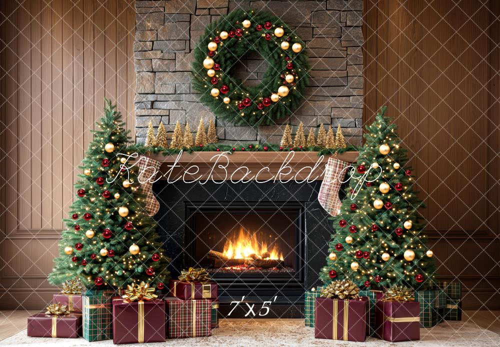 Kate Weihnachten Kamin Weihnachtsbaum Geschenke Hintergrund Entworfen von Mini MakeBelieve - Kate Backdrop.de