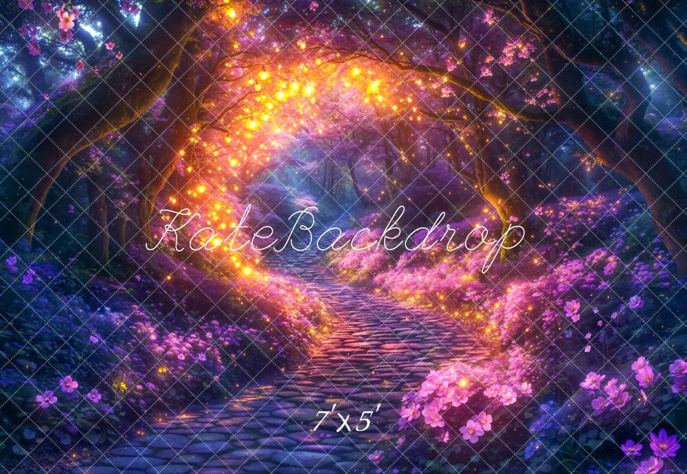 Kate Fairy Fantasy Wald Blumen Lichter Hintergrund Entworfen von Chain - Kate Backdrop.de