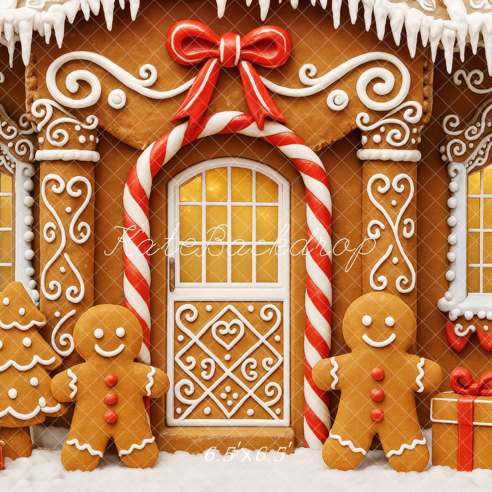 Kate Weihnachten Lebkuchenhaus Zuckerstange Rot Hintergrund Entworfen von Patty Roberts - Kate Backdrop.de