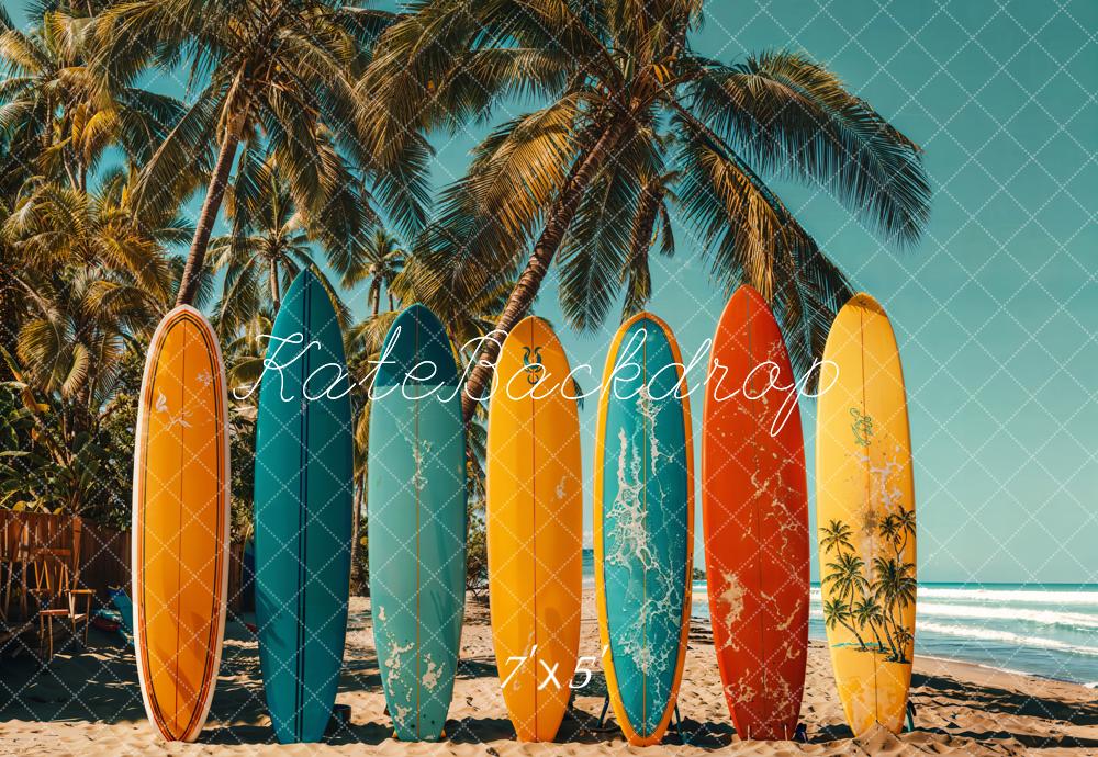 Kate Sommer Surfbretter Palmen Retro Hintergrund Entworfen von Emetselch - Kate Backdrop.de