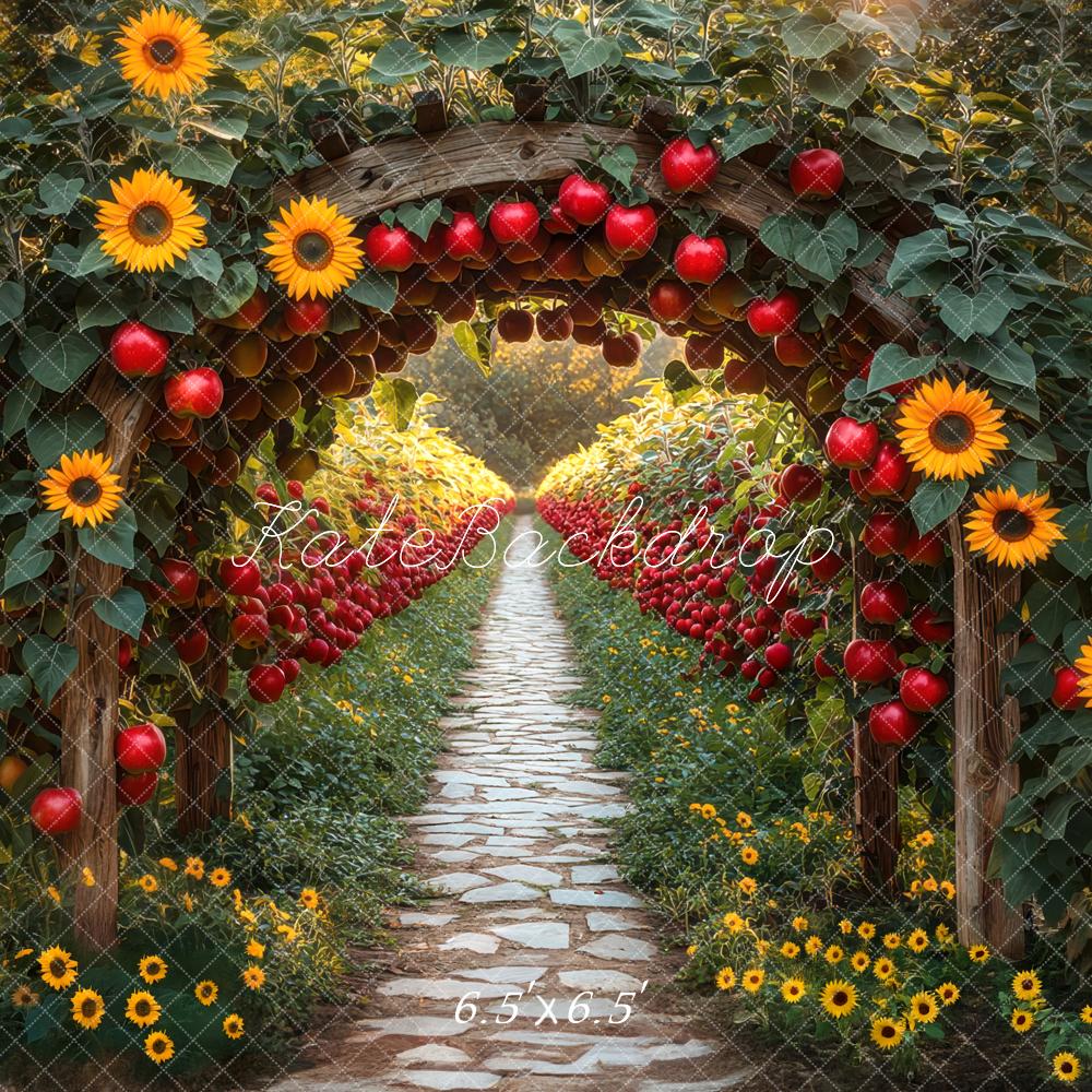 Kate Herbst Apfelbogen Sonnenblumen Gartenweg Hintergrund Entworfen von Mini MakeBelieve