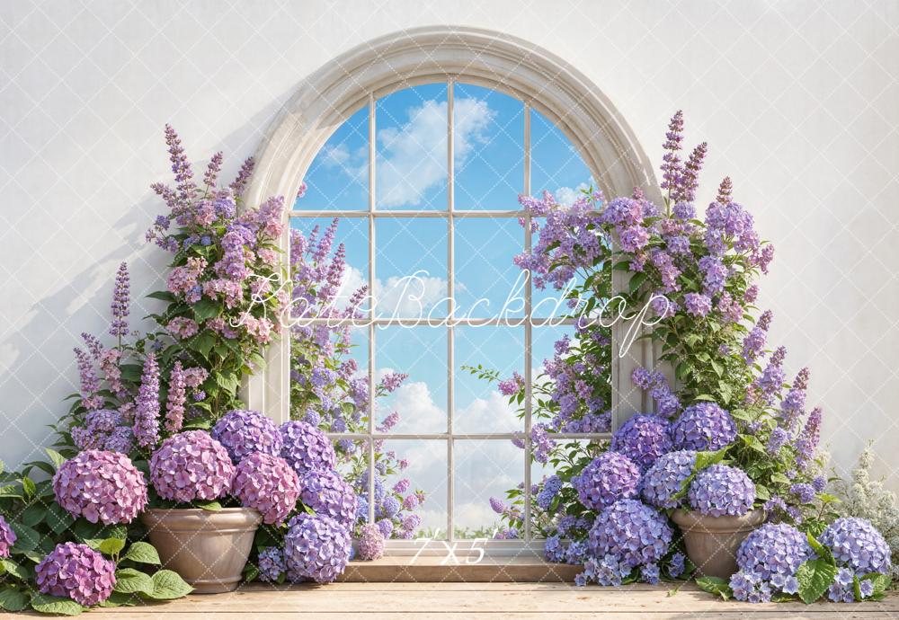 Kate Frühling Fenster Hortensien Lila Hintergrund Entworfen von Emetselch - Kate Backdrop.de
