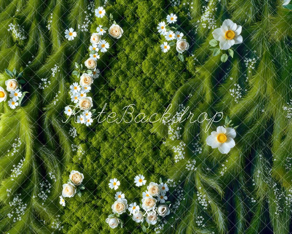 Kate Frühling Gänseblümchen Moos Grün Hintergrund Entworfen von Mini MakeBelieve - Kate Backdrop.de