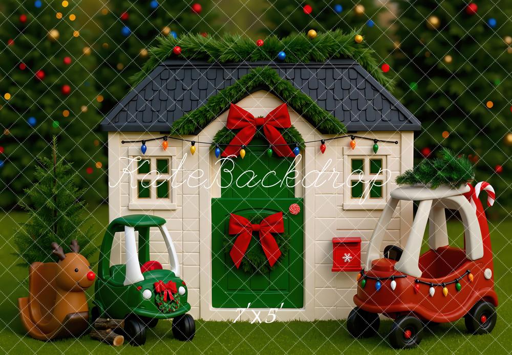 Kate Weihnachten Spielzeughaus Autos Bunt Hintergrund Entworfen von Mini MakeBelieve