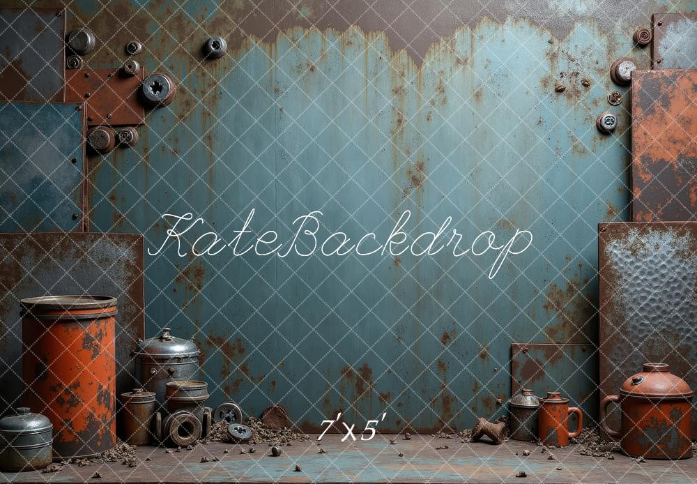 Kate Industriell Metallobjekte Rostoptik Hintergrund Entworfen von Laura Bybee - Kate Backdrop.de