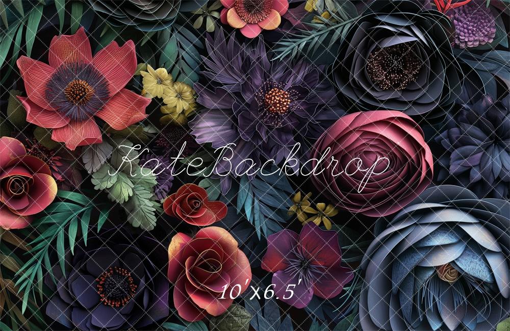 Kate Blumen Muster Dunkel Hintergrund Entworfen von Kerry Anderson - Kate Backdrop.de