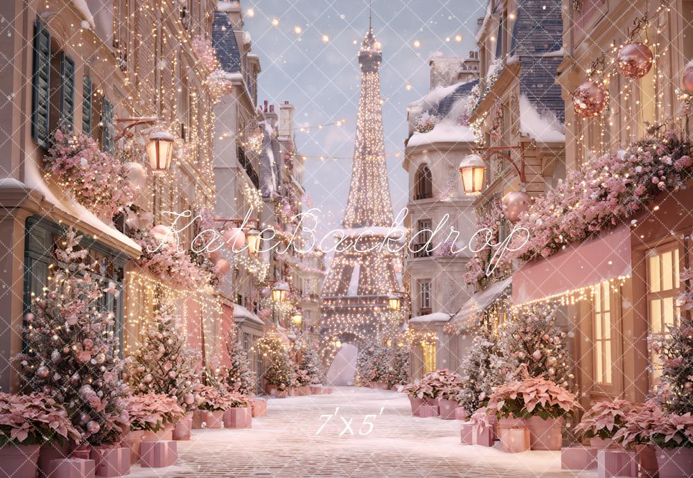 Kate Weihnachten Paris Straße Lichter Rosa Hintergrund Entworfen von Ashley Paul