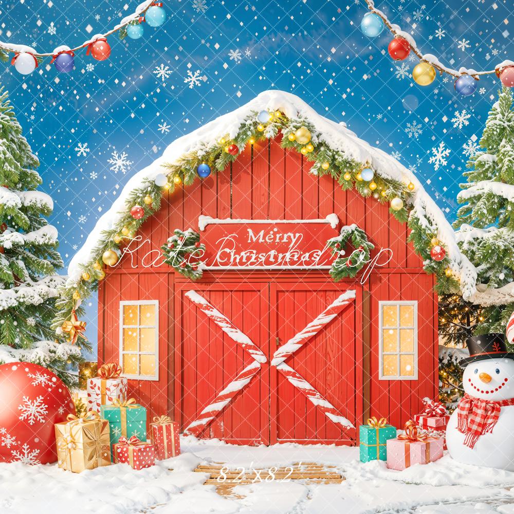 Kate Weihnachten Rote Scheune Schneemann Schnee Hintergrund Entworfen von Chain - Kate Backdrop.de