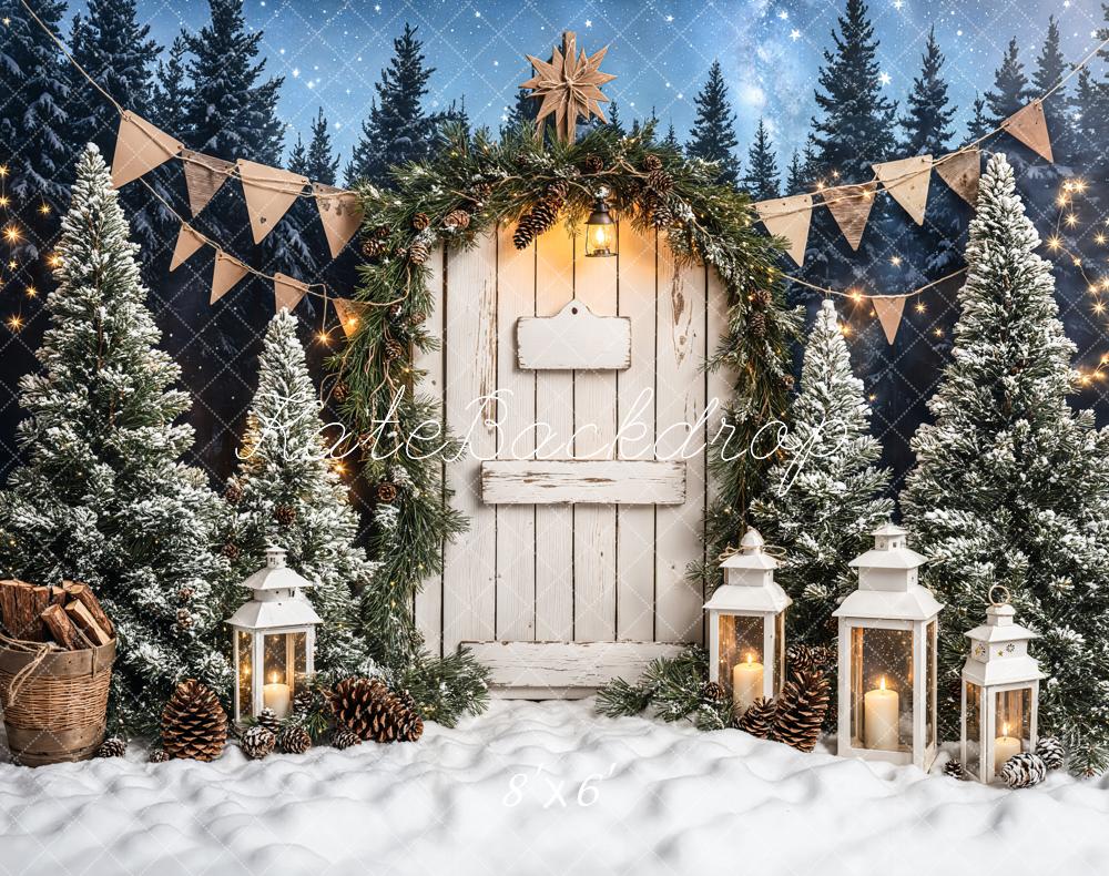 Kate Weihnachten Tür Tannenwald Lichter Fleece Hintergrund Entworfen von Emetselch