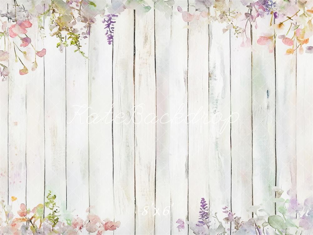 Kate Blumen Holz Weiß Pastell Hintergrund Entworfen von Mini MakeBelieve - Kate Backdrop.de