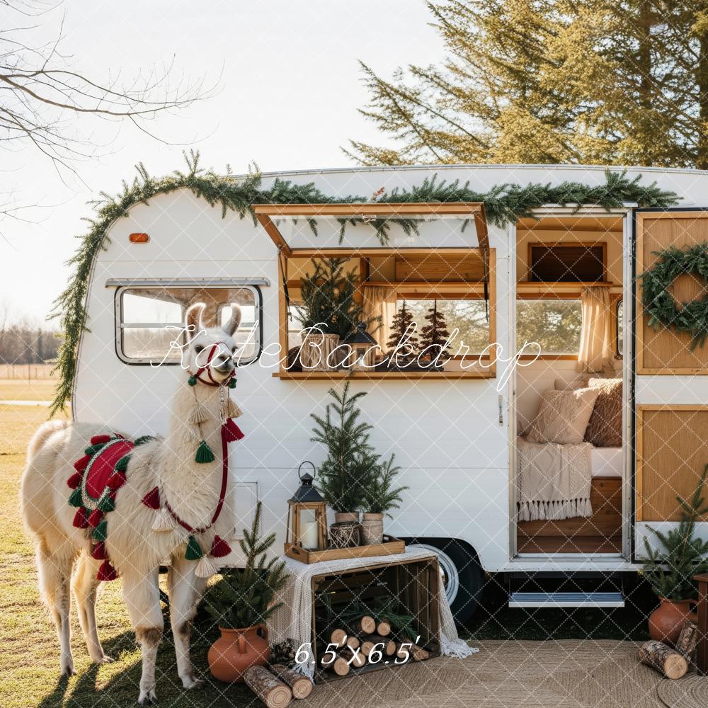 Kate Weihnachten Wohnwagen Llama Natur Hintergrund Entworfen von Patty Roberts