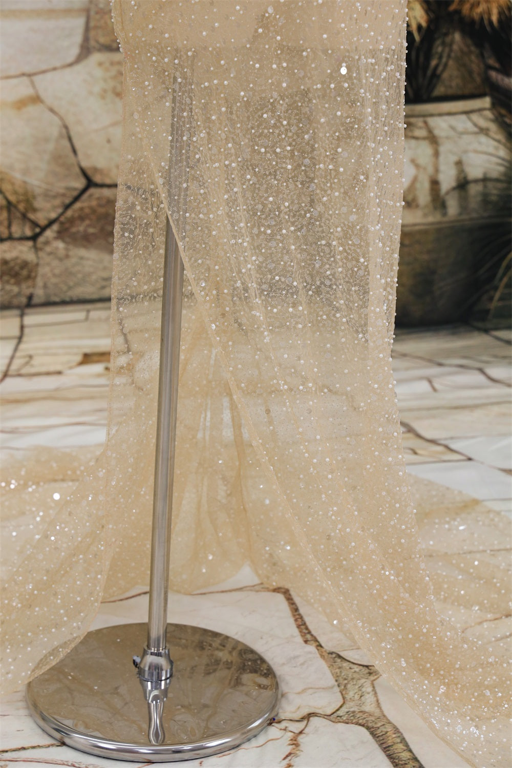 Kate Bead Embroidered Mesh Split Ends Trailing Maternity Photoshoot Dress - Kate Backdrop.de