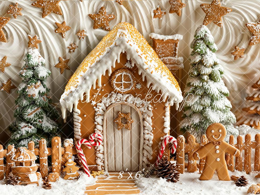 ⚡Blitzangebote #1-Kate Weihnachten Lebkuchenhaus Tannenbaum Weiß Fleece Hintergrund Entworfen von Emetselch