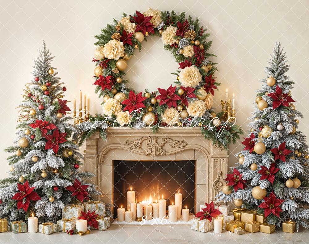 Kate Weihnachten Kamin Weihnachtsbaum Kranz Fleece Hintergrund Entworfen von Emetselch - Kate Backdrop.de