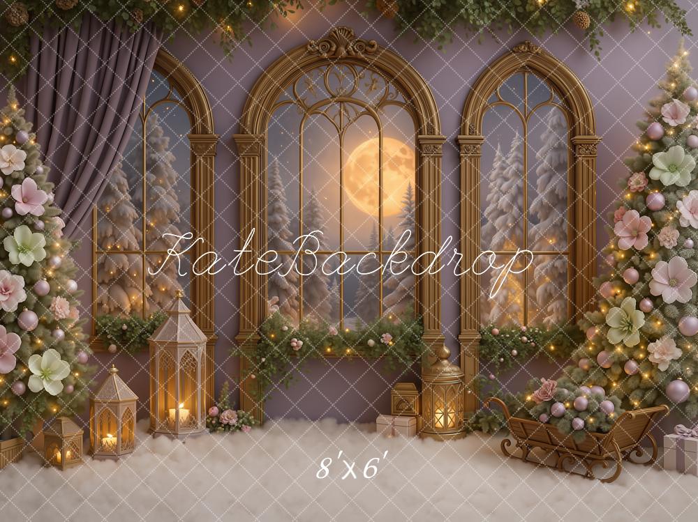 Kate Weihnachten Fenster Weihnachtsbäume Pastell Hintergrund Entworfen von Ashley Paul - Kate Backdrop.de