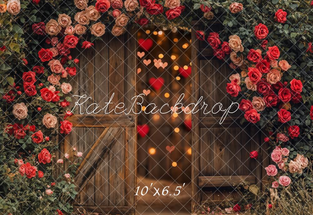 Kate Valentinstag Rosen Holztür Romantisch Fleece Hintergrund Entworfen von Emetselch