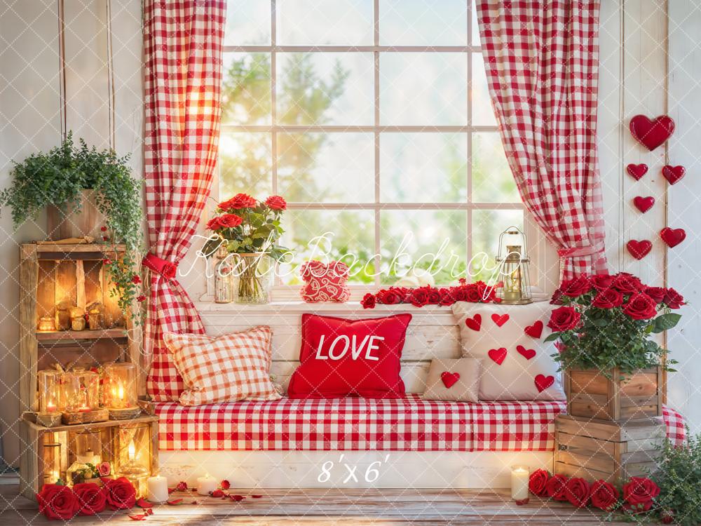 Kate Valentinstag Fensterbank Herzen Rot Fleece Hintergrund Entworfen von Emetselch
