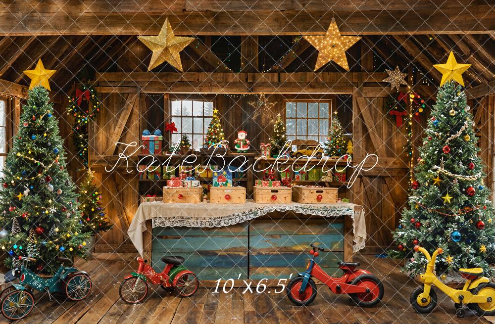 Kate Weihnachten Scheune Weihnachtsbäume Spielzeug Fleece Hintergrund Entworfen von Emetselch