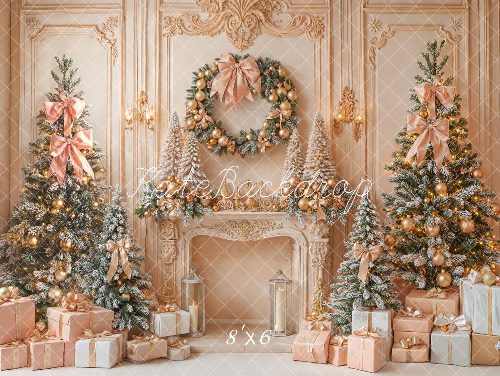 Kate Weihnachten Kamin Weihnachtsbaum Gold Hintergrund Entworfen von Emetselch - Kate Backdrop.de