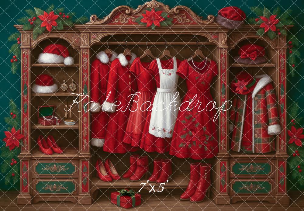 Kate Weihnachten Schrank Rote Kleidung Vintage Hintergrund Entworfen von Mini MakeBelieve - Kate Backdrop.de