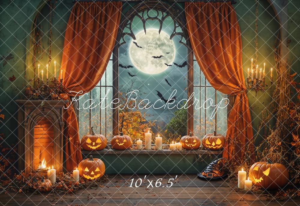 Kate Halloween Kürbisse Vollmond Fenster Fleece Hintergrund Entworfen von Chain - Kate Backdrop.de
