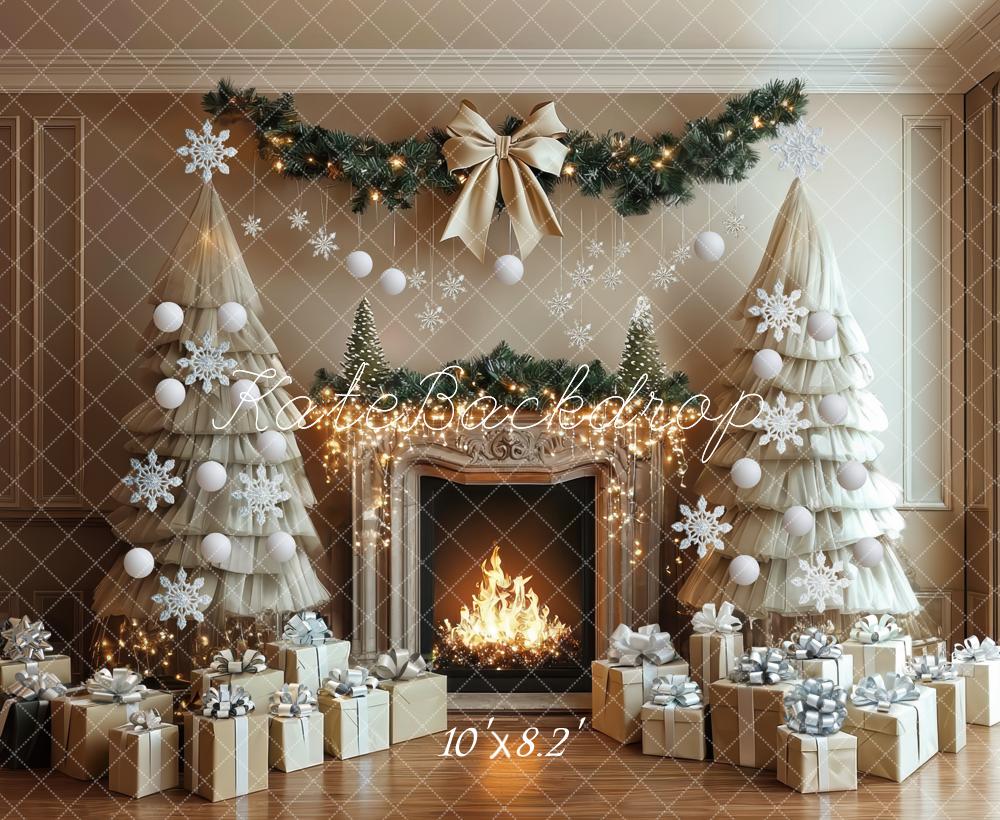 Kate Weihnachten Kamin Geschenke Gold Hintergrund Entworfen von Mini MakeBelieve - Kate Backdrop.de