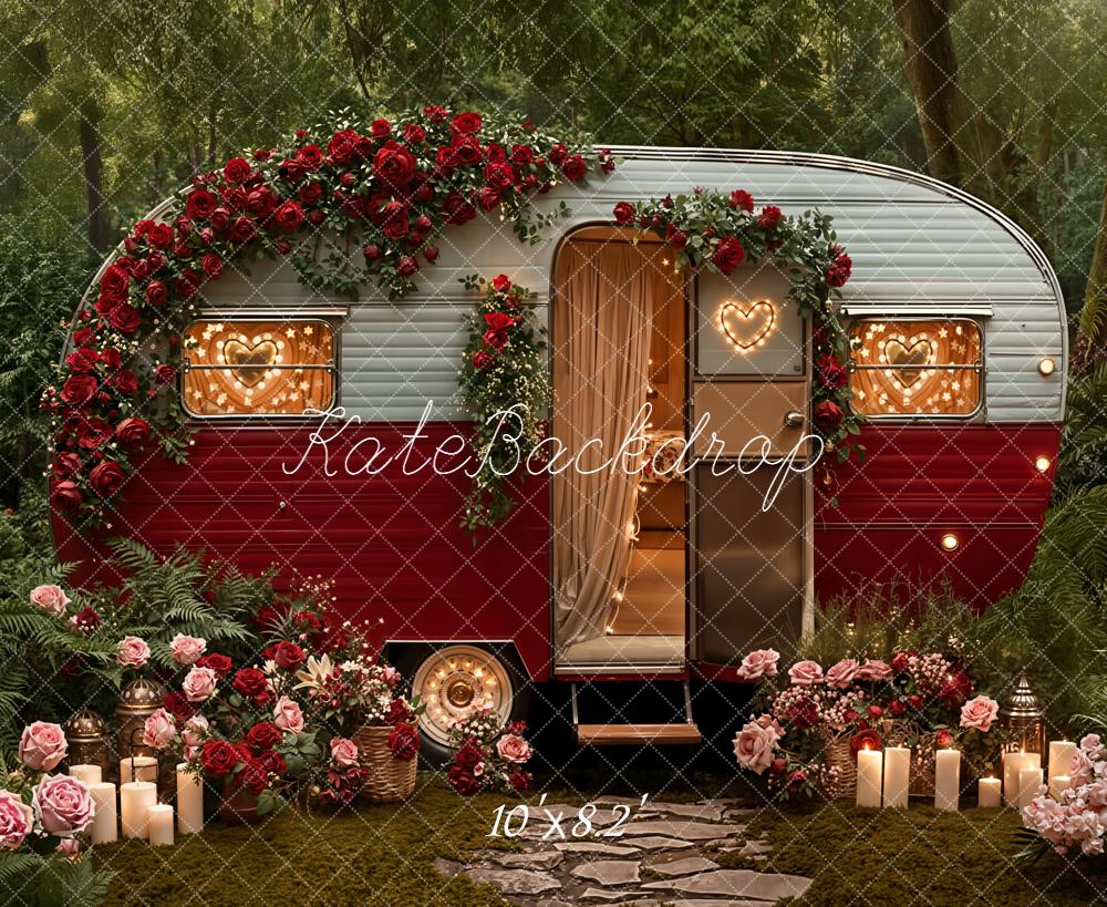 Kate Romantik Wohnwagen Rosen Lichter Wald Fleece Hintergrund Entworfen von Emetselch