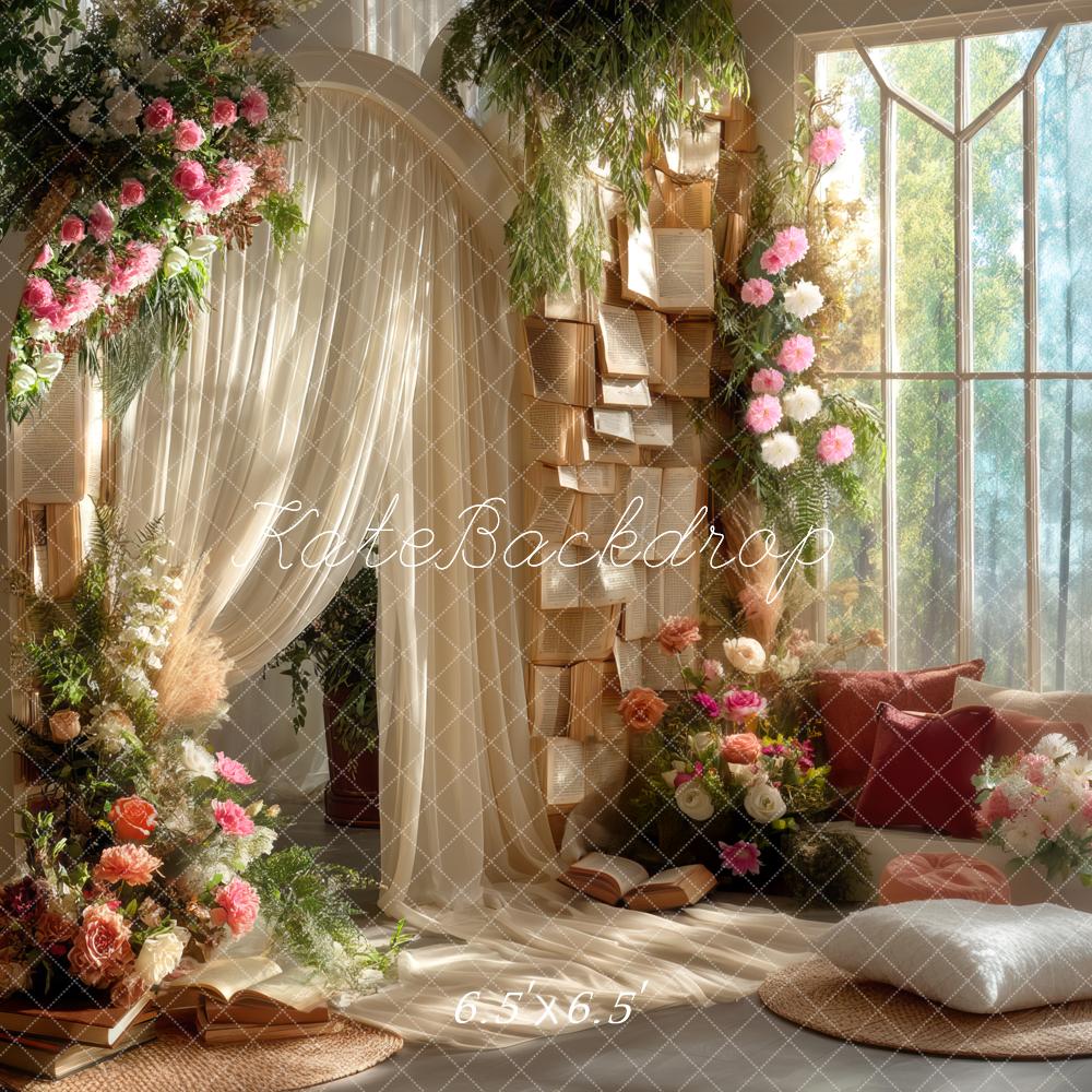 Kate Boho Blumen Bücher Bogen Hintergrund Entworfen von Mini MakeBelieve - Kate Backdrop.de