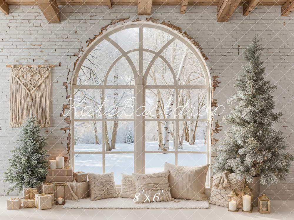 Kate Weihnachten Fenster Schneebäume Neutral Fleece Hintergrund Entworfen von Emetselch - Kate Backdrop.de