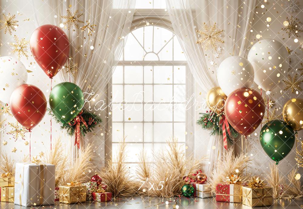 Kate Weihnachten Ballons Fenster Gold Hintergrund Entworfen von Emetselch - Kate Backdrop.de