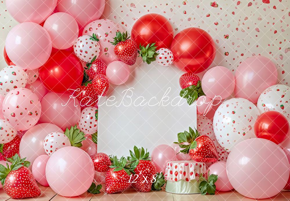 Kate Geburtstag Erdbeeren Ballons Holzboden Fleece Hintergrund Entworfen von Emetselch