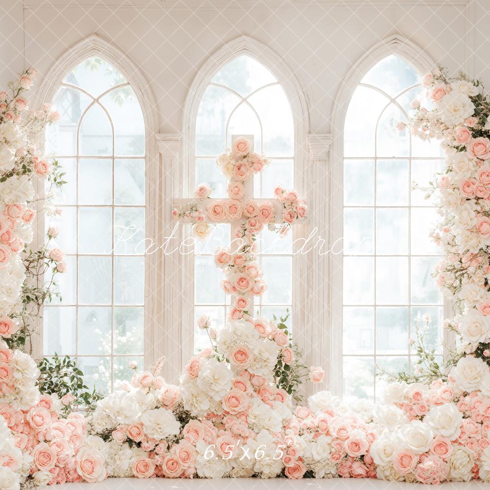 Kate Hochzeit Kreuz Fenster Blumen Weiß Rosa Hintergrund Entworfen von Emetselch