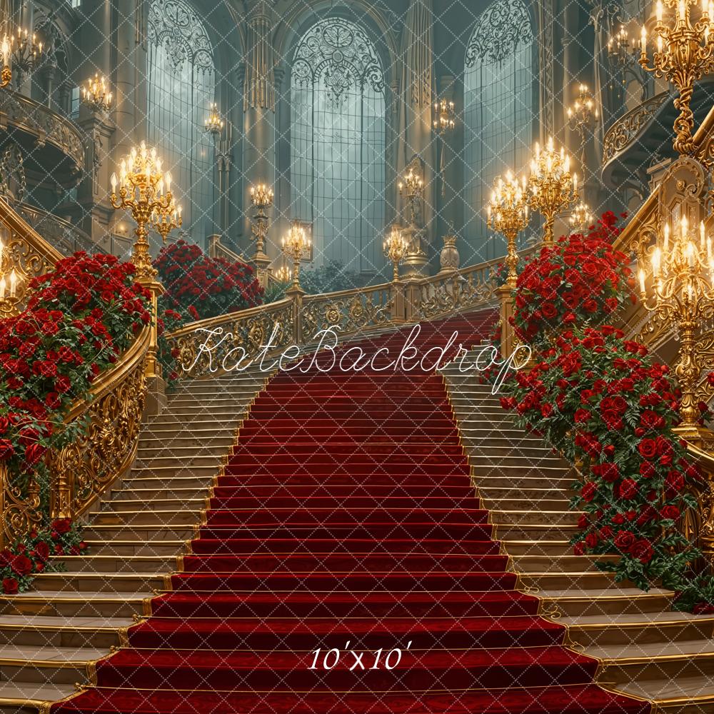 Kate Ball Prunkvolle Treppe Gold Rot Hintergrund Entworfen von Emetselch - Kate Backdrop.de