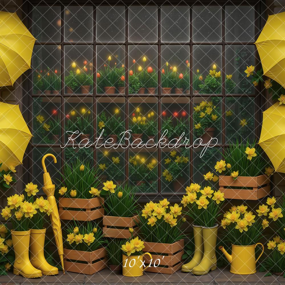 Kate Frühling Gelb Regenschirme Blumen Hintergrund Entworfen von Mini MakeBelieve