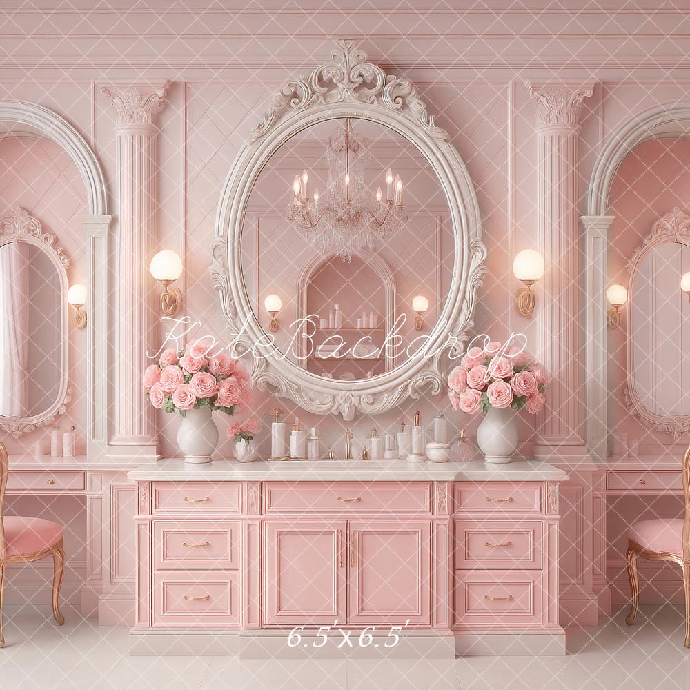 Kate Prinzessin Schminktisch Spiegel Rosa Hintergrund Entworfen von Ashley Paul - Kate Backdrop.de