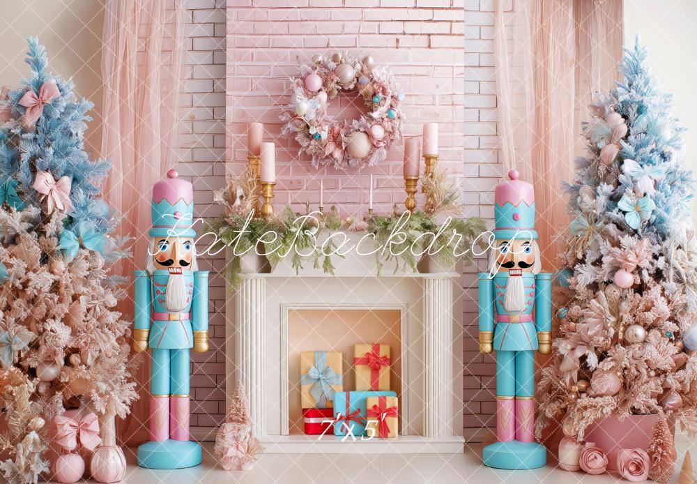Kate Weihnachten Nussknacker Kamin Pastell Hintergrund Entworfen von Patty Roberts - Kate Backdrop.de