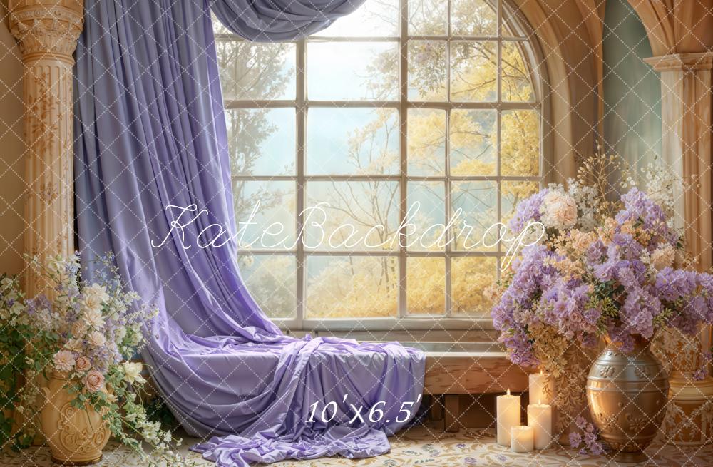 Kate Romantisch Fenster Lila Blumen Fleece Hintergrund Entworfen von Emetselch
