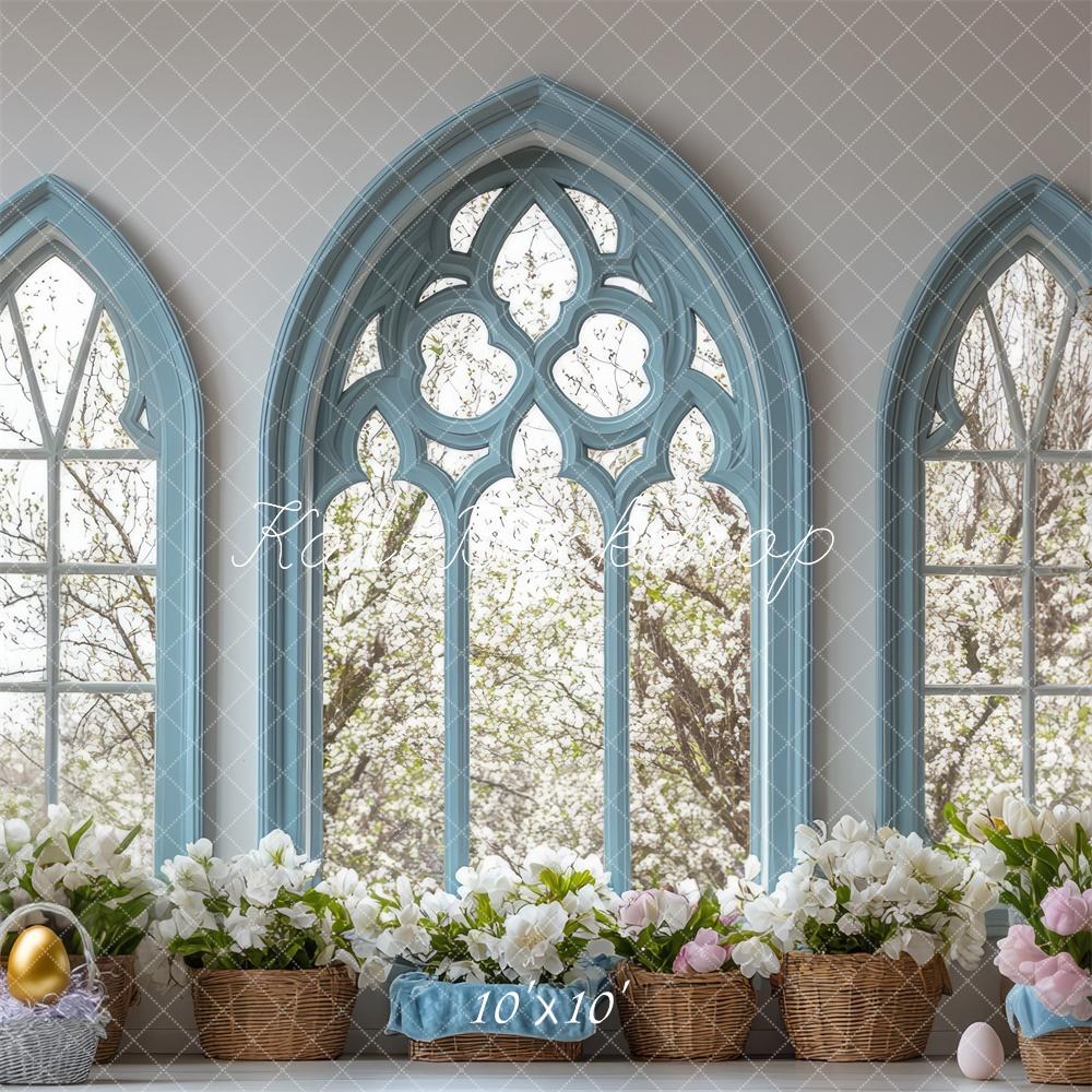 Kate Ostern Fenster Blumen Pastell Hintergrund Entworfen von Mini MakeBelieve - Kate Backdrop.de