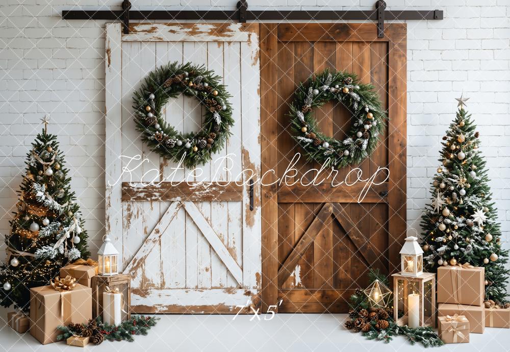Kate Weihnachten Scheunentor Tannenbaum Rustikal Hintergrund Entworfen von Emetselch