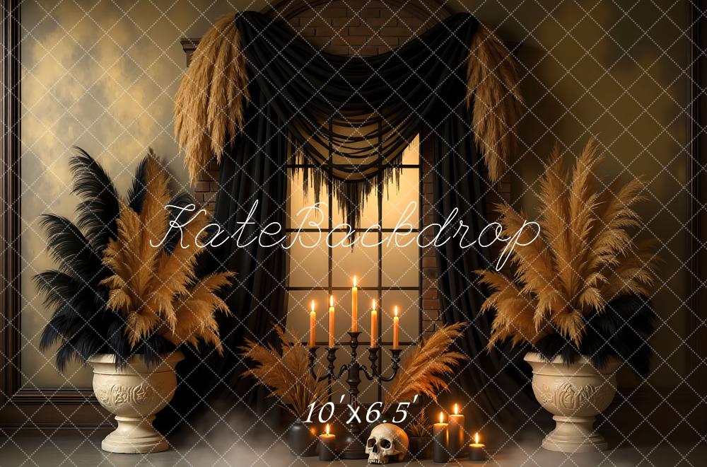 Kate Halloween Fenster Kerzen Schädel Hintergrund Entworfen von Mini MakeBelieve - Kate Backdrop.de