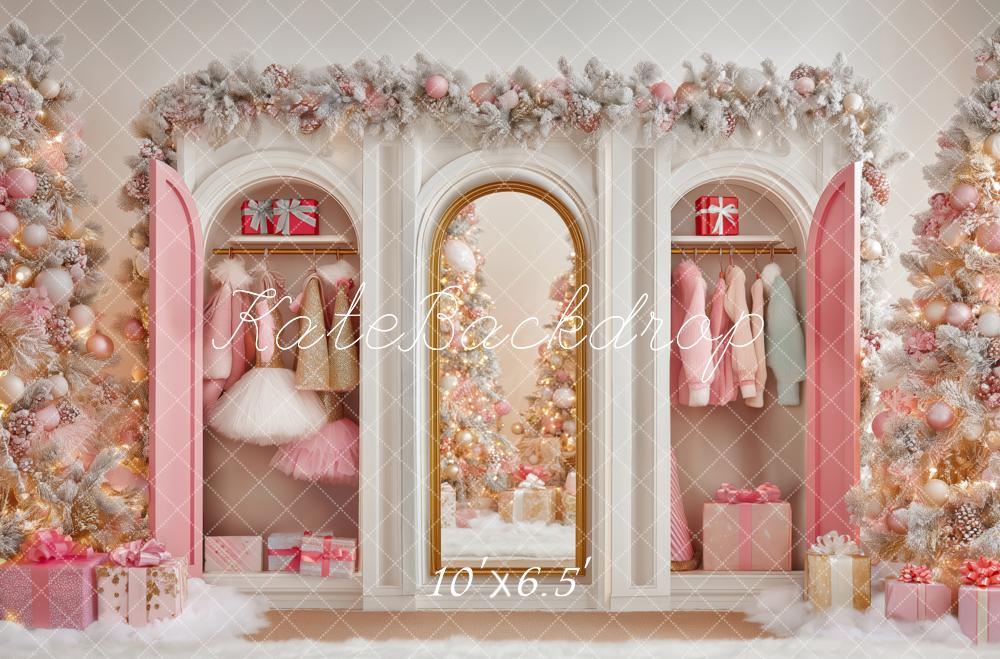 Kate Weihnachten Kleiderschrank Spiegel Rosa Hintergrund Entworfen von Patty Roberts - Kate Backdrop.de