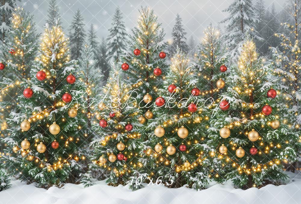 Kate Weihnachten Tannenbäume Lichterkette Schnee Fleece Hintergrund Entworfen von Emetselch - Kate Backdrop.de